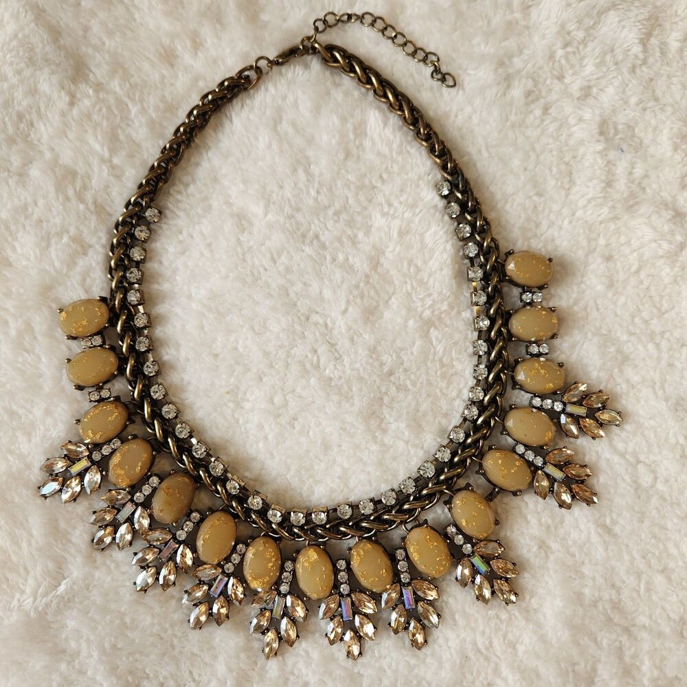Vintage Aldo Tan Statement Necklace AB Rhinestone Teardrop Adjustable Chain